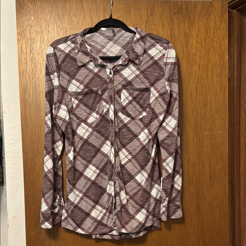 Vanity- Plaid Button Down Shirt - Burgundy and White